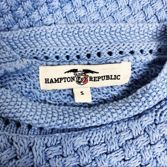 Light Blue Knit Sweater Small - Hampton Republic 27 woven cotton pullover - Picture 5 of 7